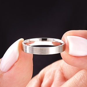 Solid 950 Platinum Flat Matte (3mm) Wedding Band / Modern Brushed Wedding Bands for Him and Her / Comfort Fit Platinum Ring