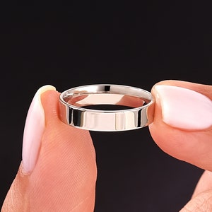 Solid 950 Platinum Flat Polished (4mm) Wedding Band / Modern Minimalist Wedding Bands for Him and Her / Comfort Fit Platinum Ring