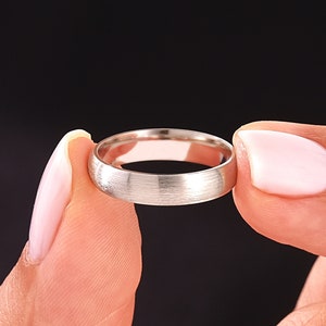Solid 950 Platinum Dome Matte (4mm) Wedding Band / Modern Brushed Wedding Bands for Him and Her / Comfort Fit Platinum Ring