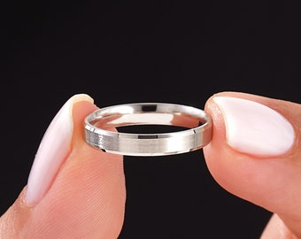 Massiver 950 Platin Abgeschrägter Matt (3mm) Ehering / Gebürsteter Ehering für Sie und Ihn / Comfort Fit Platin Ring