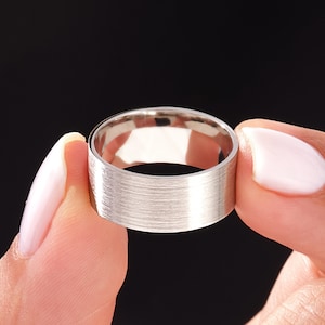 Solid 950 Platinum Flat Matte (8mm) Wedding Band / Modern Brushed Wedding Bands for Him and Her / Comfort Fit Platinum Ring