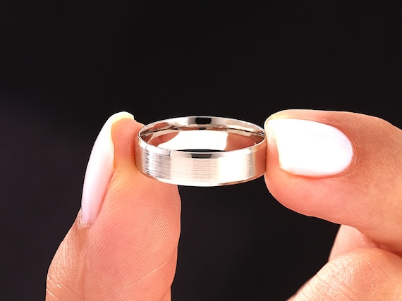 950 Platinum 5mm Beveled Wedding Band: Matte Brushed Comfort Fit Ring