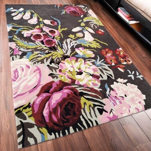 Floral rug for Home decor Handmade Hand Tufted Rugs, Export Quality Luxurious Thick & Soft  Wool Carpet for Living Room Kids Hall Floor 5X8.
