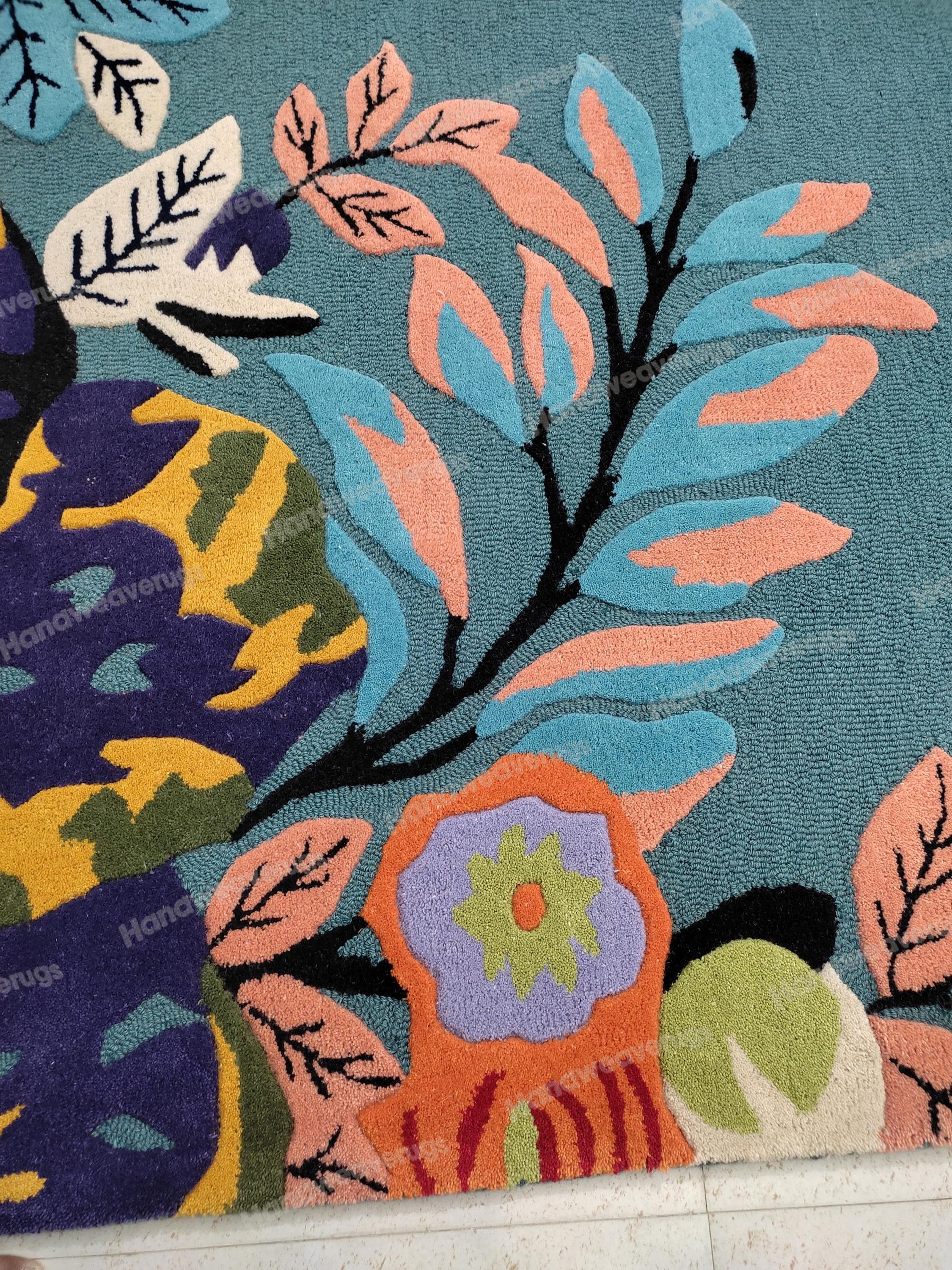 Hand-tufted Wool Area Rug: Leopard Floral Design, Multicolor - Etsy