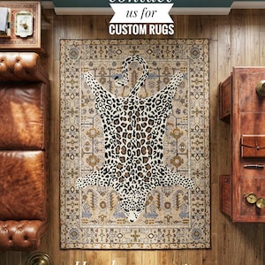 Tibetan Leopard Print Wool Rug - Hand-Tufted Animal Skin Pattern Area Rug for living room