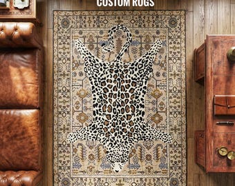 Tibetan Leopard Print Wool Rug - Hand-Tufted Animal Skin Pattern Area Rug for living room