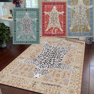 Octavia Leopard Rug Hand Tufted Wool Area Rug 5x8 8x10 9x12 Multi Color Handmade carpet for Living Room,bedroom,dining room home Decor sell
