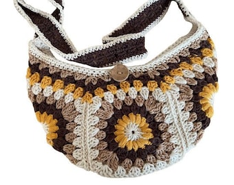 hand-knitted crochet fanny pack in granny square crochet, granny square in 100% cotton with button closure. ideal for walks
