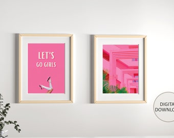 Set de arte mural de Barbie Y2K, impresiones rosas de moda (descarga digital)