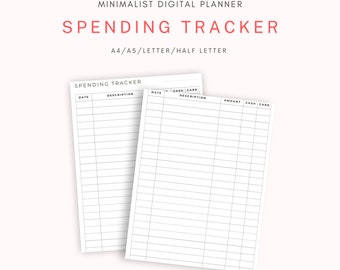 Uitgaventracker afdrukbaar, geldtracker, onkostentracker, financiële planner, minimalistische sjabloon, budgetsjabloon, A4/A5/Letter/halve grootte