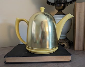 Vintage Yellow Hall Teapot with Metal Cozy Cover, 1950's