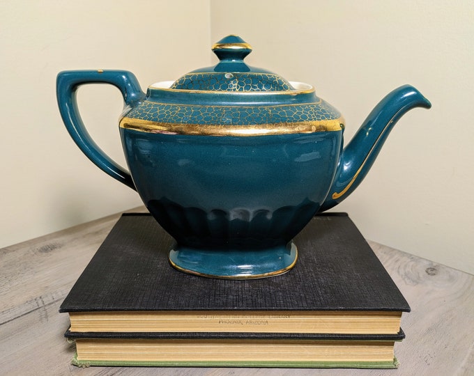 Vintage Hall Hollywood Teapot, Teal and Gold 0120, 19351969 Etsy