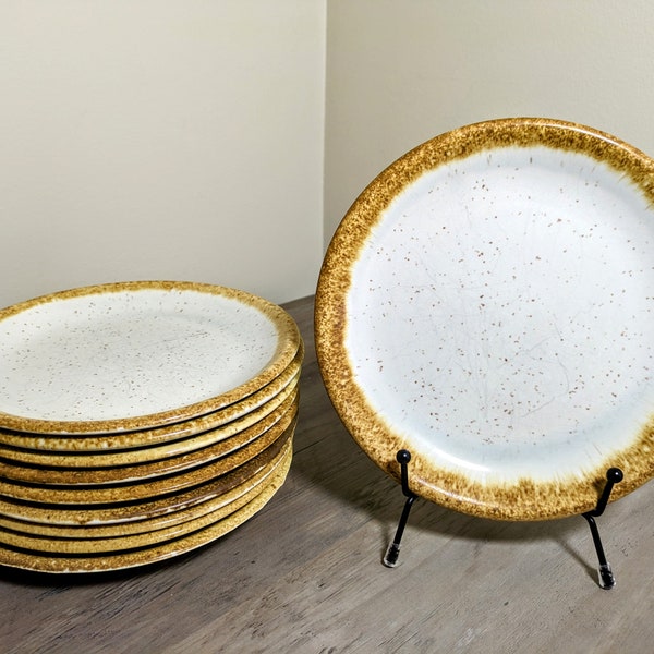 Vintage McCoy Pottery USA Graystone Speckled Drip Glaze Salad Plates Set of 6