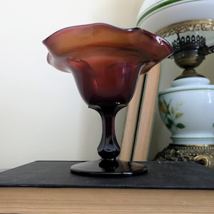 Antique Northwood (?) Amethyst Carnival Glass 5&quot; Ruffled Compote