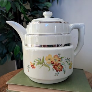 Vintage Hall&#39;s Superior Serenade Platinum Rim Eureka Coffee Pot, Uranium Glaze