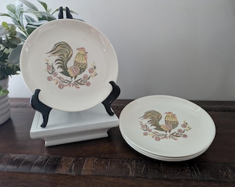 4 Taylor Smith & Taylor 1950's Rooster Bread Plates 6.5"