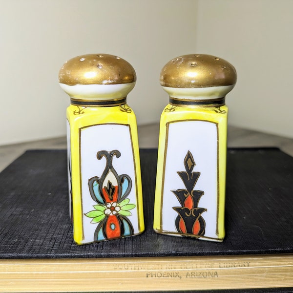 Antique Hand Painted Nippon Art Deco Salt and Pepper Shakers,  1891-1921