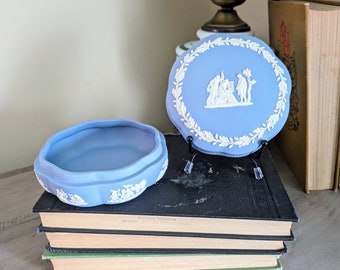 Vintage Wedgwood Light Blue and White Jasperware 5" Covered Candy Dish
