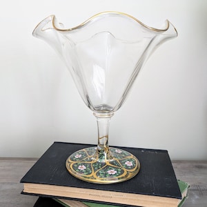 Antique Moser Hand Painted Enamel Floral and Gold Large Goblet, 1890's