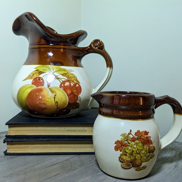 Vintage McCoy Fruit Festival Pitchers, Large and Small Pair, 1974