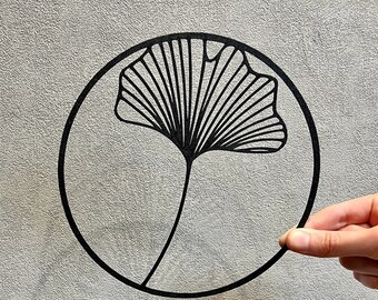 Ginkgo Blatt Nr. 3 - Line Art 3D Druck Deko zum Aufhängen - Minimalistische, moderne und ästhetische Kunst Silhouette