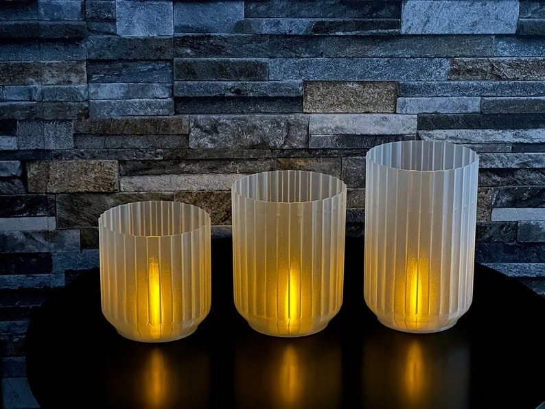 Retro Dekolampe Set mit LED-Teelicht Nostalgische 3D gedruckte Wohnzimmerbeleuchtung Transparent Glow