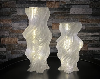 Ausgefallene Dekolampe mit LED-Lichterkette 3D gedruckt - Modernes Design in Weiß und Transparent