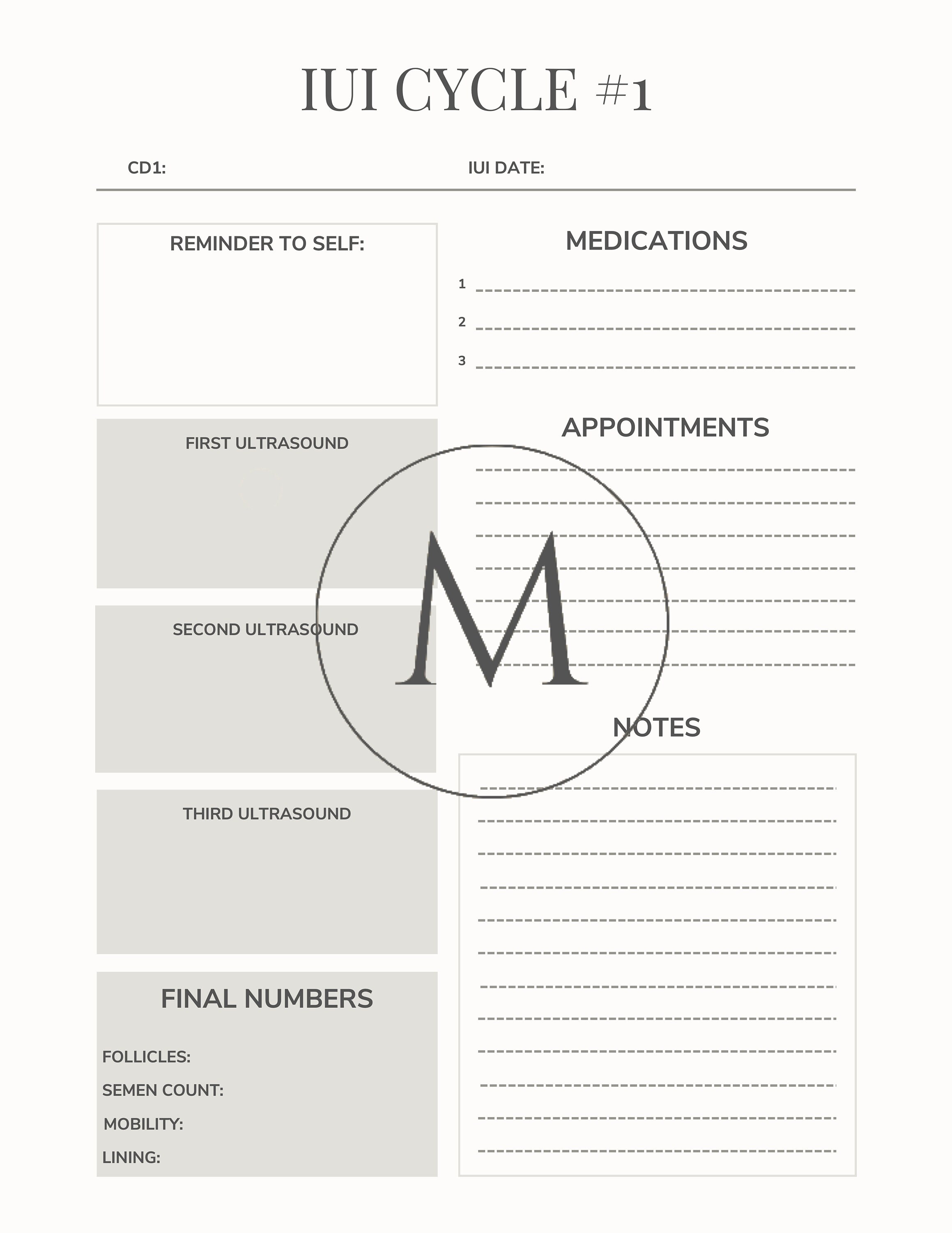 IUI Cycle 1 Tracking Packet Digital Download fertility Tracker neutral ...