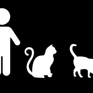 以下が含まれることがあります： 2人の親と3匹の猫がいる家族の白黒イラスト。親は棒人間で描かれており、猫はより現実的なスタイルで描かれている。