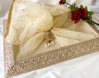 Gold Netted Wedding Tray, Indian Decor, Gift Hamper, Shagun Tray