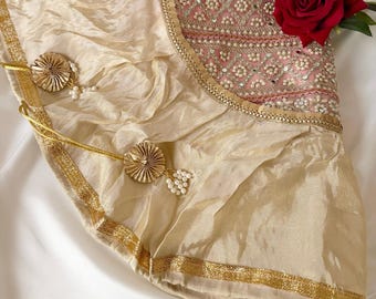 Punjabi Wedding Ramaal Gold with Mirrors Embroidered Shagun Cloth, Indian Wedding Ceremony Accessory, Traditional Wedding Gift Cover