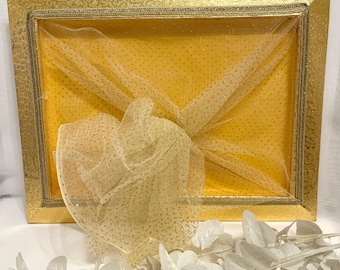 Medium gold Net Gift Hamper Basket, Indian Wedding Tray (14x18 Inches)