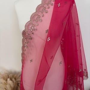 Nya snygga handgjorda broderinättyg Dupattas/ Djup Cerise Rosa Dupatta Phulkari