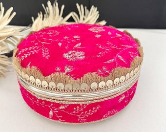 Indian Fabric Ladoo Box, Traditional Jewelry Storage, Wedding Favor