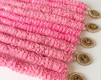Pink Gold Floral Milni Haar Necklace, Artificial Fabric Flowers, Wedding Guest Gift