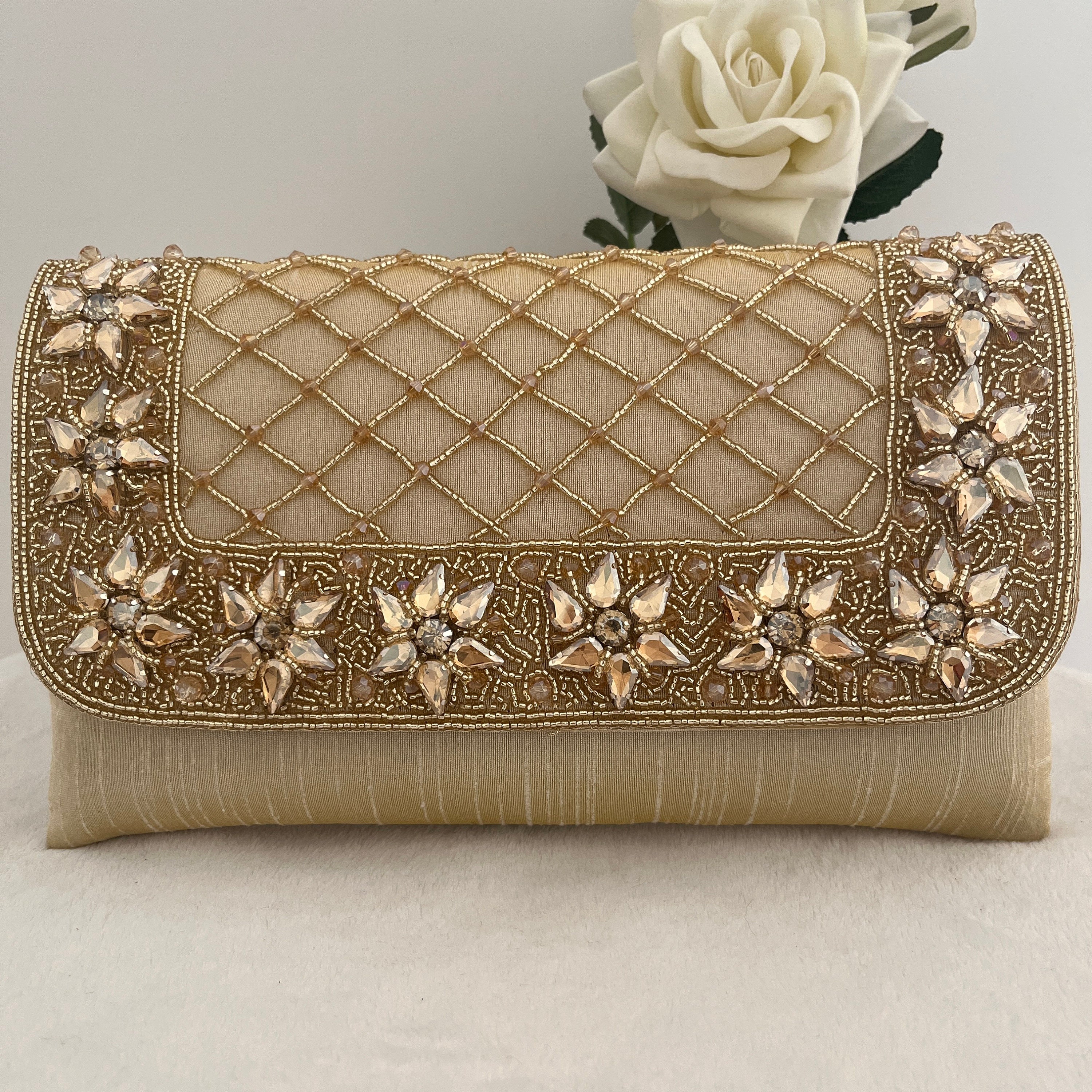 Bridal Stylish Party Wear Purse Beige Party Wear Bridal Fancy