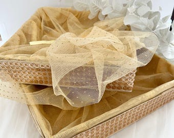 2 Set Gold Net Gift Hamper Basket,Wedding Tray,Henna Cones Tray,Indian wedding Decor Mehndi Diwali Hamper, Colorful Basket Indian Tray