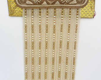 Indian Groom Sehra- Indian Wedding Accessories- Golden Sehra with White and Gold with  Pearls