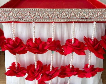 Red Satin Lined Wedding Tray, Hampers, Indian Decor (19x15 Inches)