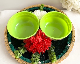 Handmade Haldi/Mendhi Tray with Bowls | Indian Wedding Decor