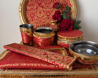 Red Indian Traditional Maiyan Mayoun Vatna Haldi Set of 11 Piece  | Punjabi | Accessories | Viyaah | Wedding Invitation