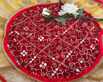 Indian Wedding Ramaal Tray: Shagun Thali, Decorative Temple Cover (24 inch)