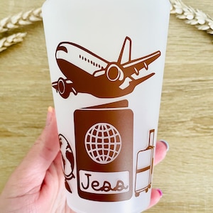 Gobelet personnalisé thème voyage | avion, passeport, globe et valise | anniversaire | mariage