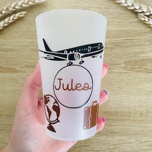 Gobelet personnalisé thème voyage | avion, globe et valise | anniversaire | mariage