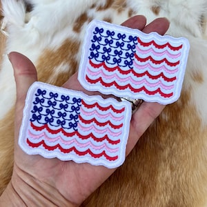 American Scollop & Bow flag Patch Embroidered / Iron on / Trucker hat patch / Southern gal / patch / flag/ Independence/ patches / 4th July