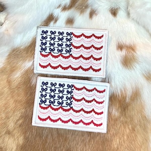Yeti Camino style American Scollop & Bow flag Velcro Patch Embroidered / Trucker hat patch / flag/ Independence/ patches / yeti patch