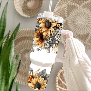 Sunflower 40 oz Travel Tumbler / Tumbler with handle/ Hydration / Sublimation / Travel Cup / Straw & lid /Sunflower / Gifts for Her