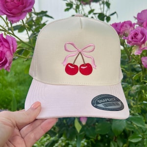 Cherry on Top geborduurde vintage stijl truckerhoed / truckerhoed / Independent Day / 4 juli hoeden / dameshoed / kers