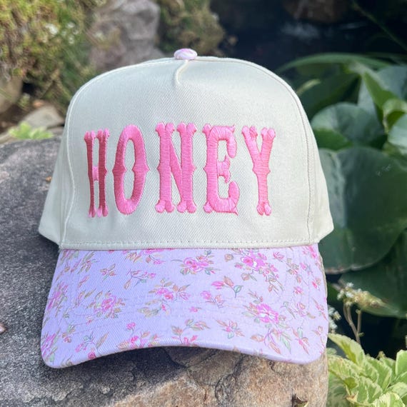 Pink Floral HONEY Embroidered Vintage Style Trucker Hat  display picture 1