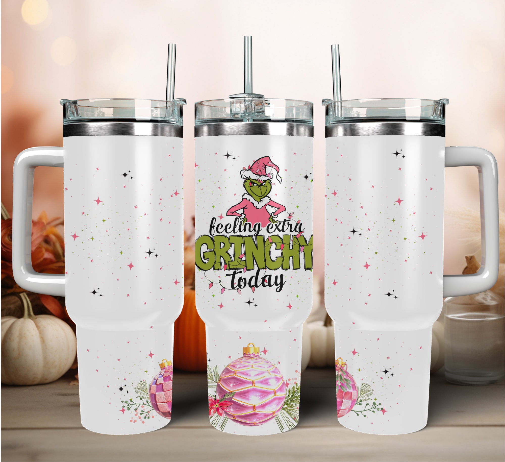 Felling Extra Grinchy Today / 40 Oz Travel Tumbler / Tumbler With Handle/  Hydration / Sublimation / Travel Cup / Straw & Lid / Grinch 